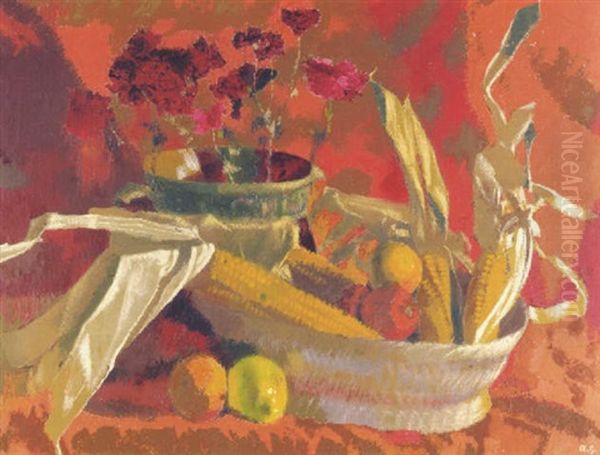 Maiskolben Und Orangen Ii Oil Painting by Augusto Giacometti