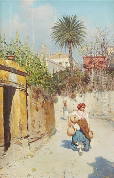 Street In Capri Oil Painting by Giuseppe Giardiello