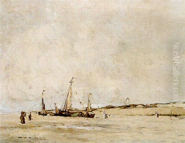 Fishing Pinks On The Beach Of Katwijk Oil Painting by William Alfred Gibson