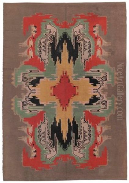 A 'tuschinsky' Style Handwoven Wool Carpet Oil Painting by Jaap Gidding