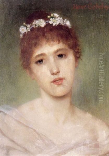 Bildnis Eines Jungen Madchens Mit Blumenkranz Im Haar Oil Painting by Heinrich Giebel