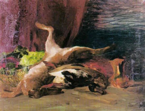 Jagdstilleben Mit Hase Und Ente Oil Painting by Heinrich Giebel