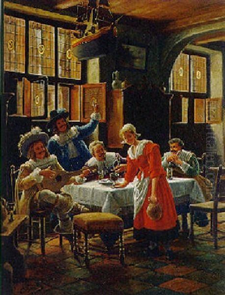 Altdeutsche Stube Mit Historischer Gesellschaft Oil Painting by Wilhelm Giessel