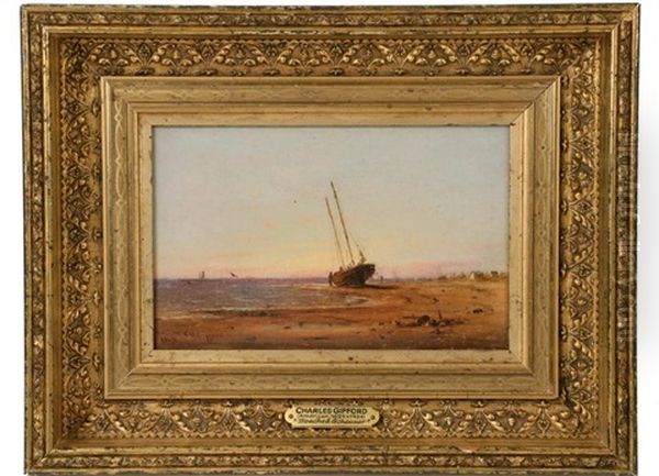 Beached Fishing Schooner Oil Painting by Charles Henry Gifford