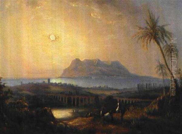 Udsigt Ved Terracina Med Mont Cuceo I Baggrunden Oil Painting by Giacinto Gigante
