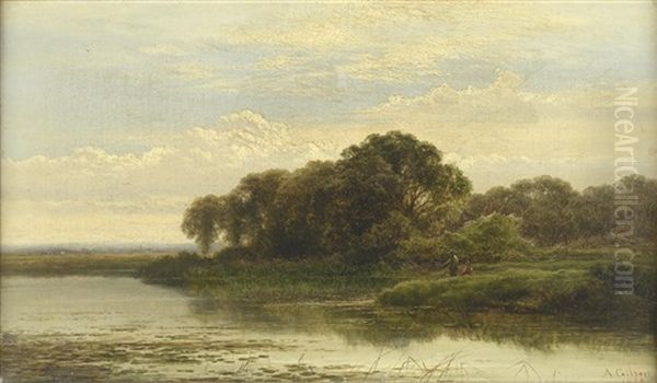 Flusslandschaft Mit Figuraler Staffage Oil Painting by Arthur Gilbert