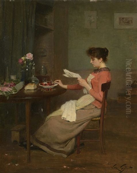 Jeune Femme Mangeant Des Cerises Oil Painting by Victor Gabriel Gilbert