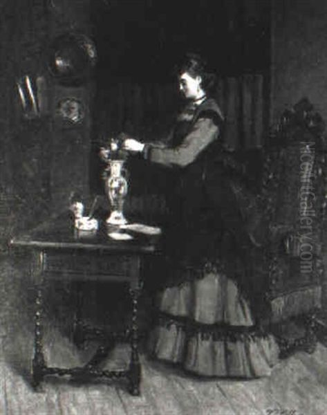 Jeune Femme Composant Un Bouquet Oil Painting by Victor Gabriel Gilbert