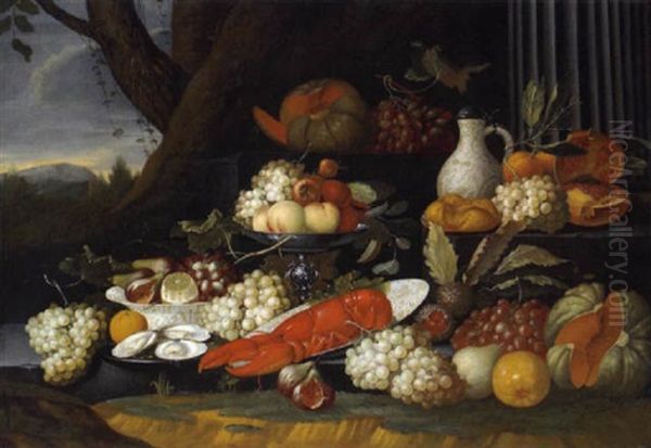 Stilleben Mit Fruchten, Austern Und Hummer Oil Painting by Jan Pauwel Gillemans The Elder