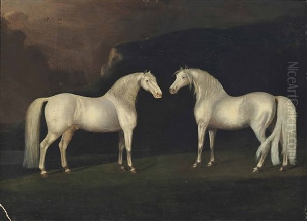 Grey Stallions In A Landscape Oil Painting by Sawrey Gilpin