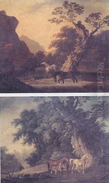 Horses In A River Landscape Oil Painting by Sawrey Gilpin