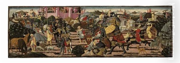 The Slaying Of Goliath (a Cassone Front) Oil Painting by Giovanni di ser Giovanni Guidi (see Scheggia)