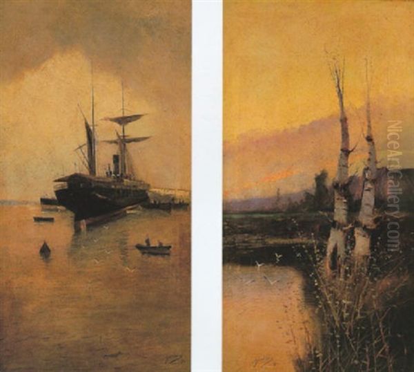 Marina Con Barco Oil Painting by Adolfo Giraldez Y Penalver