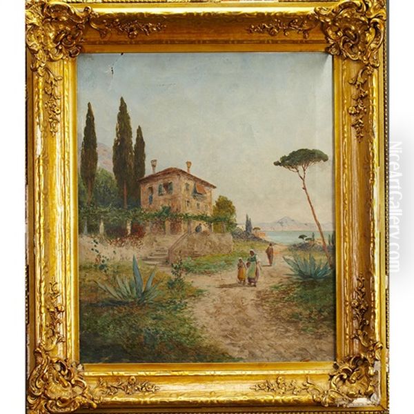 Coastal View, Eden-roc Oil Painting by Edouard-Henri Girardet