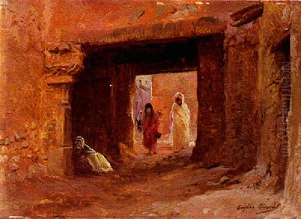 Passage Au Village Blanc, El Kantara Oil Painting by Eugene Alexis Girardet