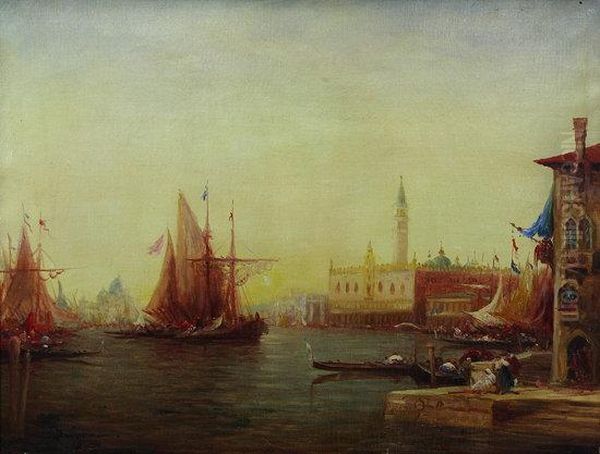 The Doge's Palace From The Grand Canal Oil Painting by Adolphe Bachmann