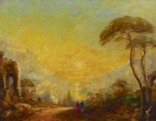 Couple Dans Un Paysage Oil Painting by Adolphe Bachmann