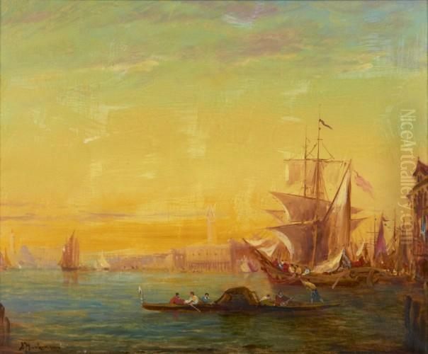 Le Bassin De Saint Marc, Venise Oil Painting by Adolphe Bachmann