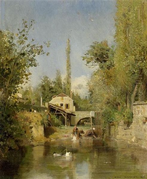 Wascherinnen Am Wasser Oil Painting by Henri Girardet
