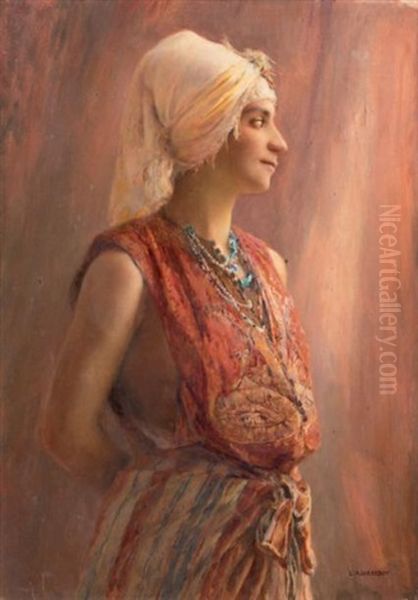 Jeune Orientale Au Foulard Blanc Oil Painting by Louis Auguste Girardot