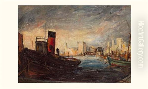Le Bassin Du Carenage A Marseille Oil Painting by Pierre Paul Girieud