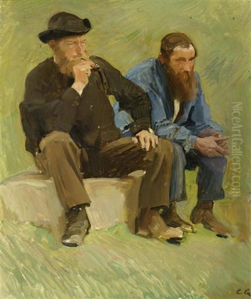 Zwei Bauern Oil Painting by Charles Giron