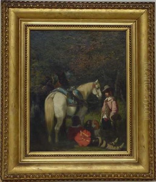 Chasseurs Au Repos Oil Painting by Achille Giroux