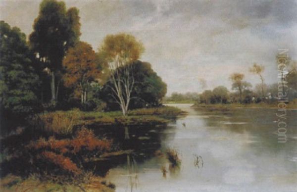 Herbstliche Flusslandschaft Oil Painting by Fausto Giusto