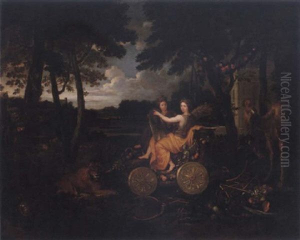 Allegorisk Scen Med Figurer Representerande Sommaren Med Des Grodor Resp. Stadsvasendet Oil Painting by Johannes (Jan) Glauber