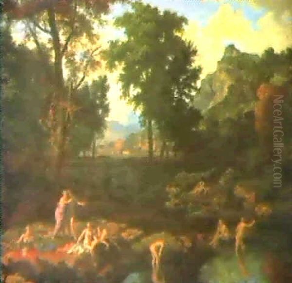 Diana Bathing With Her Nymphs Oil Painting by Johannes (Jan) Glauber
