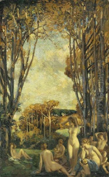 Classical Nudes In Landscape Oil Painting by Wilfred Gabriel De Glehn