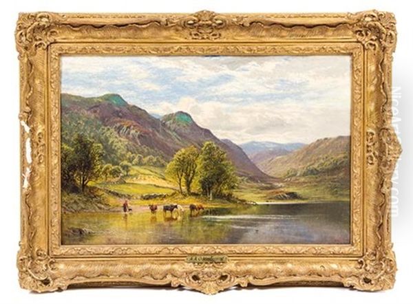 Herd At The Lake Oil Painting by Alfred Augustus Glendening Sr.
