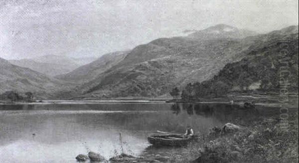 Figure In A Rowing Boat In A River Landscape Oil Painting by Alfred Augustus Glendening Sr.