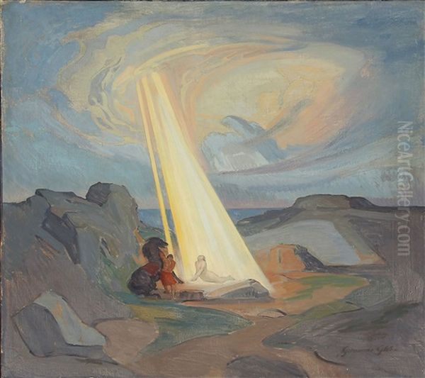 Landscape With Persons And A Horse Oil Painting by Johannes Ejner Glob