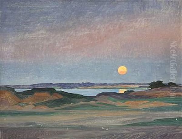 Glob_johannes Evening Atmosphere At An Inlet Oil Painting by Johannes Ejner Glob