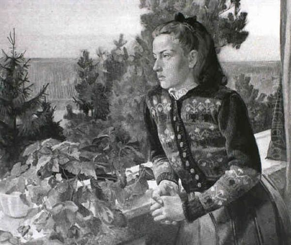 Mimi Ved Ateliervinduet Oil Painting by Johannes Ejner Glob