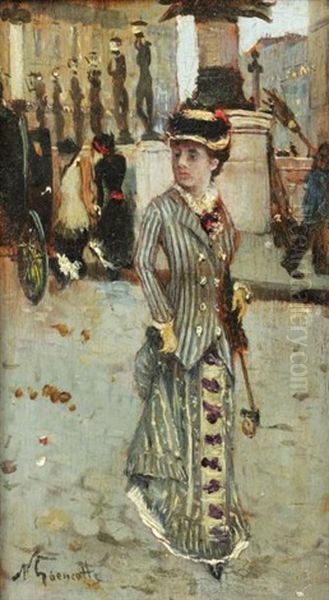 Elegante A Paris Oil Painting by Norbert Goeneutte
