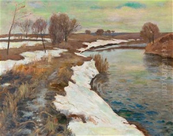 Springtime Oil Painting by Gerassim Semenovich Golovkov
