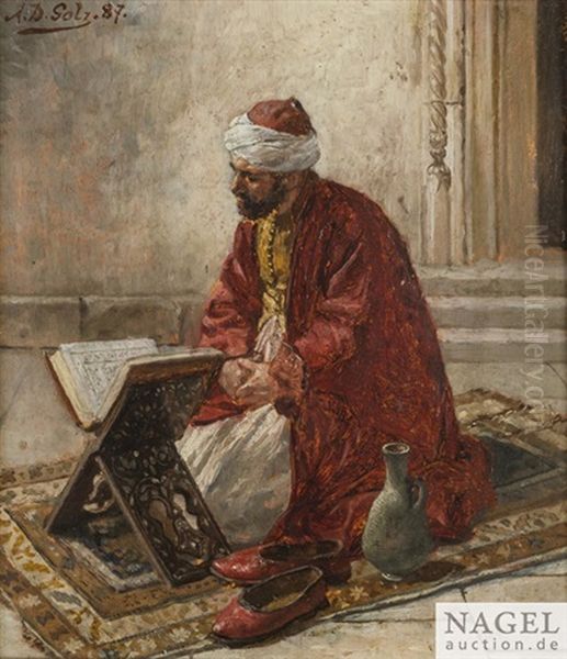 Orientale Vor Koranstander Mit Aufgeschlagenem Koran Oil Painting by Alexander Demetrius Goltz