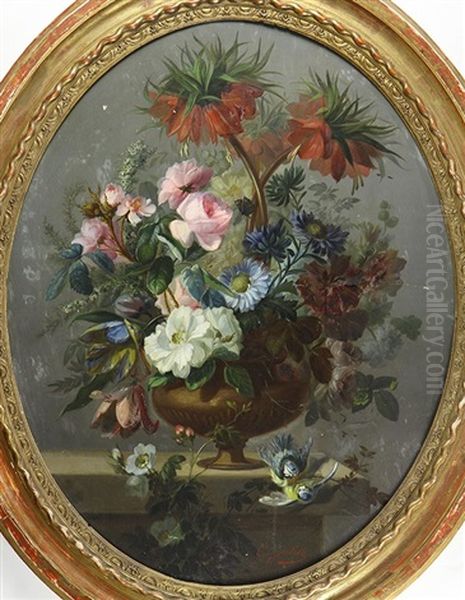 Still Life With Flowers And Birds Oil Painting by Clement Gontier