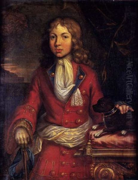 Portrait D'un Jeune Garcon Avec Son Chien Oil Painting by Leonard Gontier