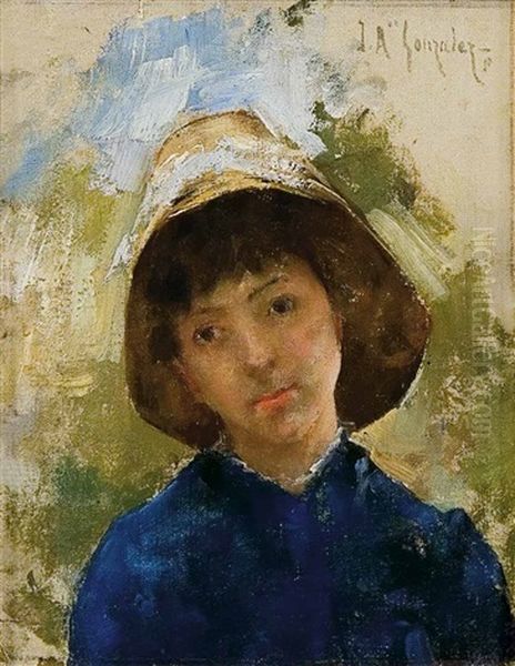 Retrato De Joven Con Sombrero Oil Painting by Juan Antonio Gonzalez