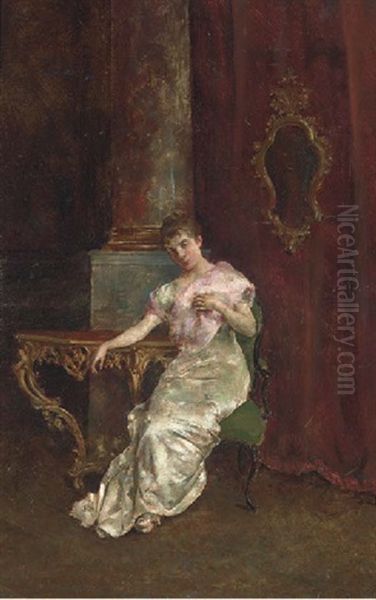 Elegant Lady In An Interior Oil Painting by Juan Antonio Gonzalez
