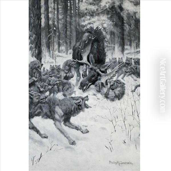 The Battle Of The Strong And Cunning Oil Painting by Philip Russell Goodwin