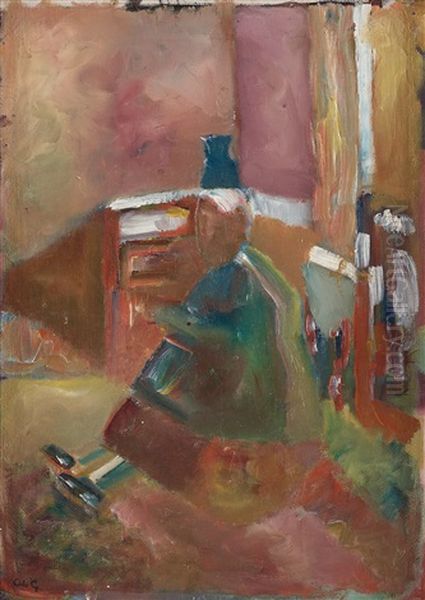 Interior Med Dam I Gron Troja Oil Painting by Ake Goeransson
