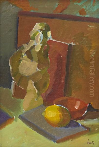 Japansk Statyett Med Citron Oil Painting by Ake Goeransson