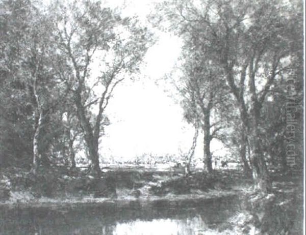 Cows Grazing By The River Oil Painting by Arnold Marc Gorter