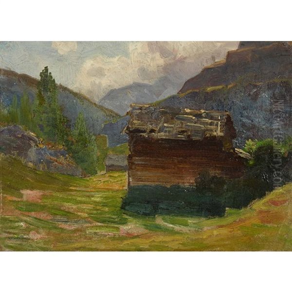 Chalet A Zermatt Oil Painting by Albert Henri John Gos