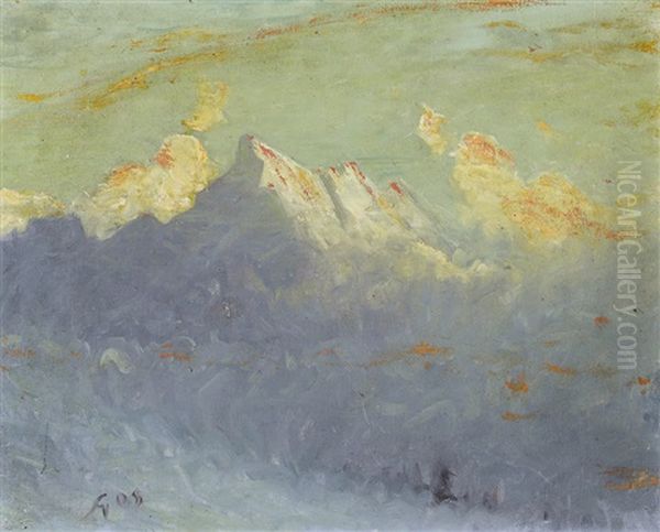 Walliser Bergpartie Bei Sonnenaufgang Oil Painting by Albert Henri John Gos