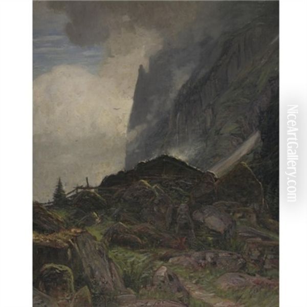 Landscape In The Bernese Alps Oil Painting by Albert Henri John Gos